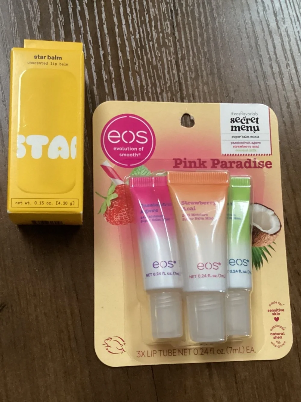 EOS Pink Paradise Lip Balm Set & Star Balm Unscented Lip Balm Bundle New